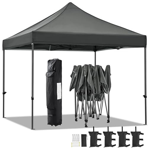 Yaheetech 3x3M Carpas de Jardin Plegable Altura Ajustable de 323-341cm para Exteriores Camping Cenador de Jardín Impermeable Sombrilla Carpa Playa Terraza Toldo Gris Oscuro