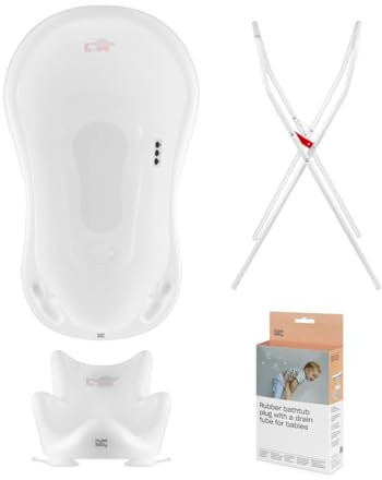 Hylat Baby Ensemble : baignoire pour bébé avec thermomètre, support et bouchon, siège de baignoire, tuyau de vidange, stable et confortable, pour nouveau-nés et bébés
