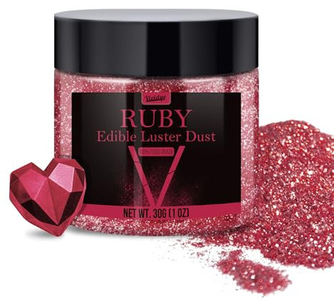 Edible Glitter Essbarer Glitzer - 30g Essbarer Glitzerpulver Glitzerstaub für Getränke, Lebensmittel, Kuchen - Essbares Metallisch Lebensmittelfarbe Glitzerpuder zum Cocktails, Torten (Rubin)