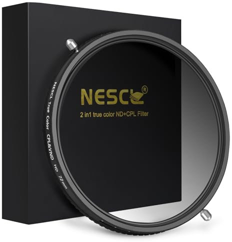 NESCL 72mm True Color Variable ND Filter ND2-32 (1-5 Stop) & CPL Polarizzatori Circolari Filtro 2-in-1, 30 strati Nano Coated Camera Lens Filter Ultra White Vetro Ottico/Telaio in lega di alluminio