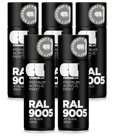 COSMOS LAC Sprühlack Sprühdose - 400ml - Sprühfarbe für den DIY-Bereich, geeignet für alle Oberflächen - Lackspray (5, RAL 9005 - schwarz seidenmatt)