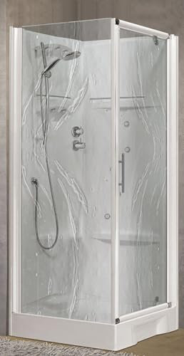 Novellini New Holiday GF90 Idromassaggio 90x90 cm Cabina Doccia Multifunzione Apertura 1 Anta Battente con Fisso Angolo Destro Sinistro Miscelatore Meccanico Vetro Aqua Profilo Bianco Altezza 206 cm