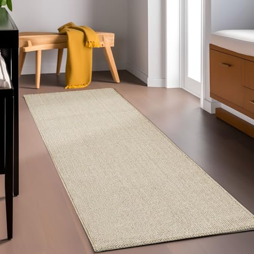 HomebyHome Wohnzimmerteppich Läufer Flur 80 x 250 cm Langlebig Robuster Teppich Cut-Loop Beige - Küchenläufer Schlingenteppich Bettvorleger Schlafzimmer Dekorativer Teppich Meliert Schlingenflor