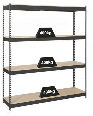 PROREGAL Schwerlastregal Wood YETI Four | HxBxT 200x120x75cm | Fachlast 400kg | Anthrazit | Regal Standregal Werkstattregal Lagerregal Kellerregal