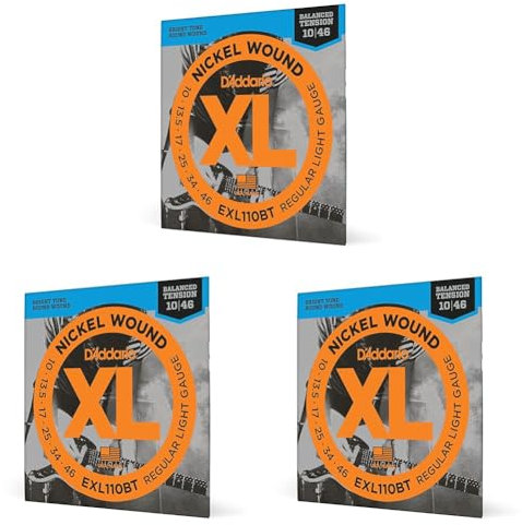 D'Addario Cordes de Guitares Électrique - EXL110BT - Regular Light, Balanced Tension, 10-46 - 1-Paquet (Lot de 3)