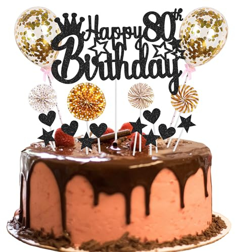Tortendeko 80 Geburtstag Deko Happy 80th Birthday Tortendeko 80 jahre mann Kuchendeko 80. Geburtstag frau Schwarz Golden Tortendeko mann frauen Hello 80 Glitter Cake Topper für 80 Geburtstag
