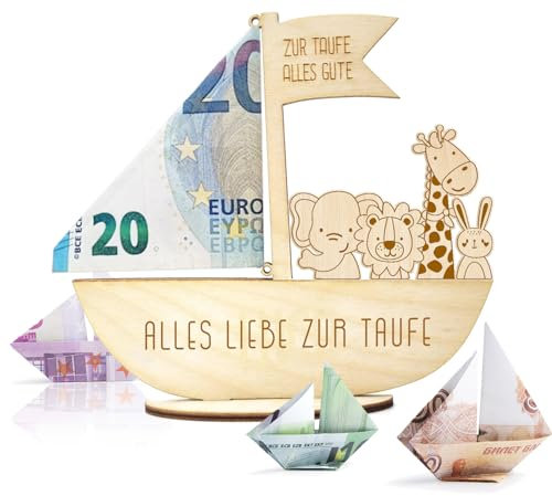 Taufgeschenke Jungen und Mädchen mit LED Lichterkette,Personalisierte Geschenke Baby,Geburt Taufe Geldgeschenk,Arche Noah Holz DIY Name,Geschenk zur Taufe Junge Mädchen