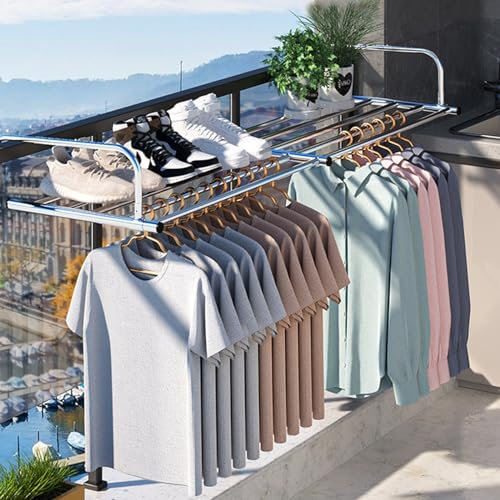 Stendino Da Balcone Per Ringhiera e Termosifone, Stendibiancheria Portasciugamani Richiudibile Pieghevole in Acciaio per Davanzali, Aree Esterne, Ringhiere, Finestre Di Sicure