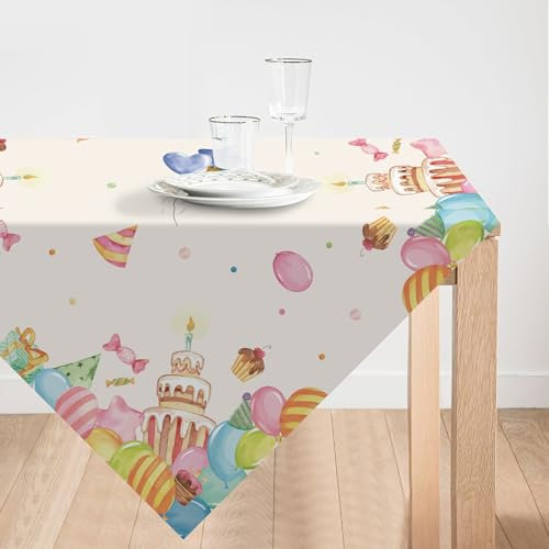 Geburtstag Tischdecken Bunt,Bunt Party Tischtuch Ballon Band Tischdecke Tisch Deko für Kinder Mädchen Jungen Geburtstag Party Dekoration 85 x 85cm