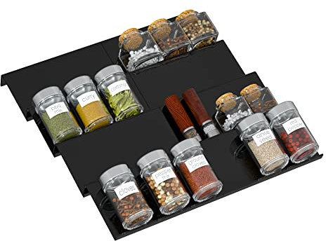 Sezanrpt Adjustable Acrylic Spice Drawer Organizer Rack, Spice Drawer Organizer Shelf Expandable From 8 Inch to 16 Inch, Acrylic Drawer Organizer for Seasoning Jars