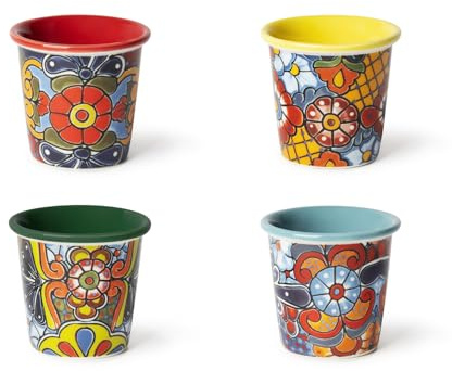 Excelsa Acapulco Set mit 4 Kaffeetassen, Porzellan, Fassungsvermögen 90 ml, verschiedene Dekorationen