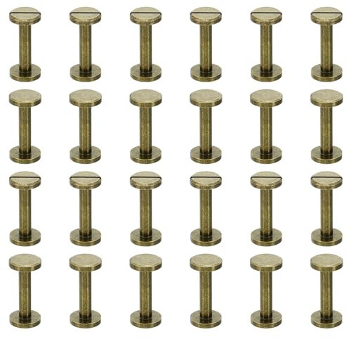 PATIKIL Vis Chicago M4x18mm, 25 Ensembles de Vis à Tête Fendue en Laiton pour Reliure de Ceinture en Cuir, Albums Photo, Couleur Bronze