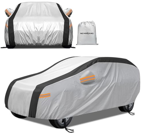 NEVERLAND Telo Copriauto SUV - Telo Copriauto da Esterno 210D Oxford 2000PA Impermeabile Antisporco Protezione Totale per AUTO con Design Bande Riflettenti Universale L 485x190x180 CM