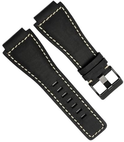 yeziu 33 * 24 mm konvexes Ende italienisches Leder-Uhrenarmband für Bell-Serie BR01 BR03 Armband Gürtel Ross Rubber Man Strap(Black black)