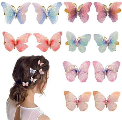 Fermagli per Capelli Farfalla, 12 Pezzi Mollette Glitterate a Scatto - Accessori Capelli per Donna, Bambina e Bambini