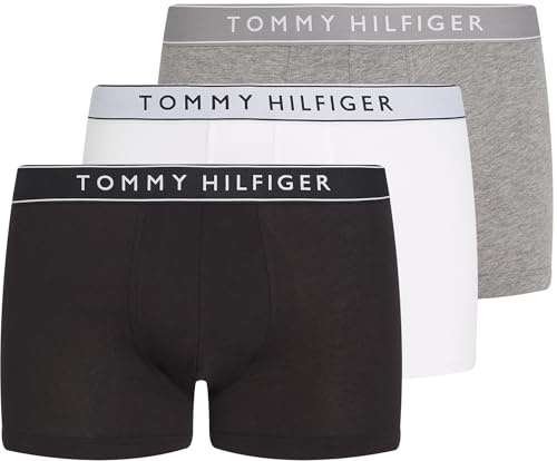 Tommy Hilfiger Herren 3er Pack Boxershorts Trunks mit Logobund, Mehrfarbig (Mid Hthr/Blck/Th Wht), S
