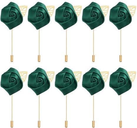PATIKIL Rosenanstecker, 10er Pack Bräutigam Hochzeitsanstecker Tasche Handgemachte Blumen Reversnadel Anstecker für Männer Hochzeitszeremonie Party Prom, Dunkelgrün