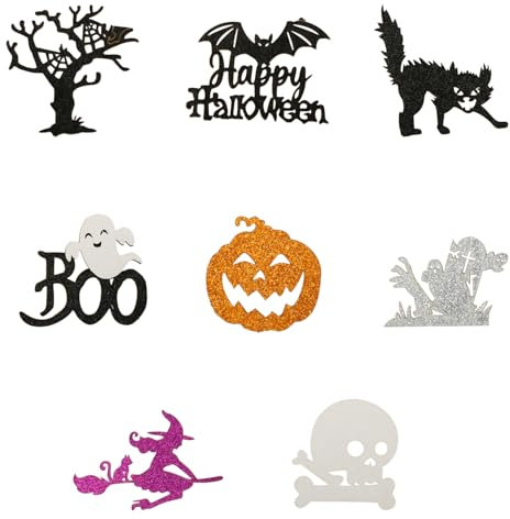 Tabanzhe 24PCS Halloween Cupcake Toppers - Glitter Witch Pumpkin Skull Boo Ghost Cat Cupcake Picks for Baby Shower Birthday Party Supplies
