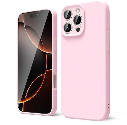 oakxco for iPhone 16 Pro Case Liquid Silicone, Soft Rubber Gel Elegant Aesthetic Basic Simple Cover, Cute Thin Slim TPU Matte Solid Color Plain Smooth Case for Women Girl, Light Pink