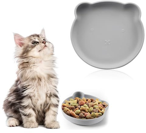 Katzennapf Flach, Silikon Katzennapf Futterschale Katze Futternapf für Katzen Katzenschüssel Silikonnapf rutschfeste Unterlage für Hunde Katzen Hasen(Grau)