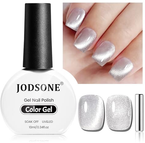 JODSONE 10 ml Cat Eye Gel-Nagellack, glitzernd, silberfarben, Gel-Nagellack mit Magnet, Dip, UV-Licht, silberfarbener Glitzer, Nagelkunst, Salon, DIY, Zuhause