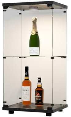 Vitrine en verre sur pied avec 2 couches - En verre trempé transparent - Éclairage LED - Étanche à la poussière - Avec serrure - Pour salon, chambre à coucher, bureau - 43,5 x 36,5 x 86 cm