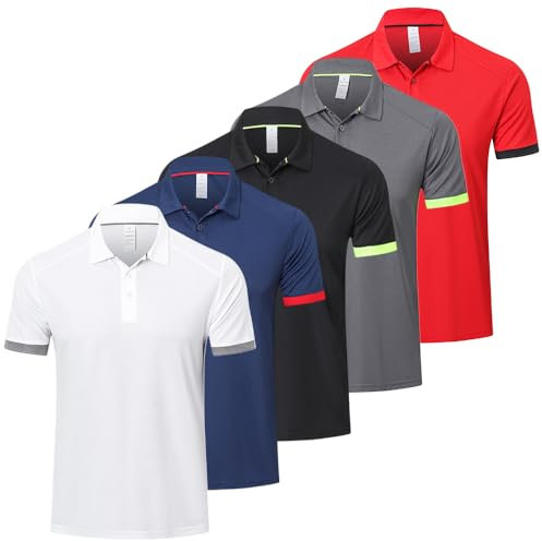 Gaiatiger 5 Pack Mens Polo Shirts Multipack Short Sleeve Breathable Golf Polo Collar Buttoned Mens Tops Gym Sport T Shirts (P8000 Red XL)