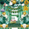 Geburtstagsdeko Grün, Smaragd Grün Gold Party Deko Set mit Happy Birthday Banner, Konfetti Luftballons, Schärpe und Geburtstagskrone, Tischdecke, Vorhang, Pompons für Frauen Mädchen Geburtstag Deko