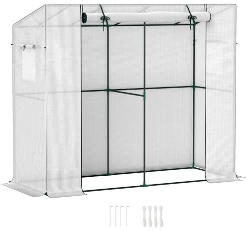 Outsunny Serre avec Porte roulante, 2 fenêtres, résistante à l'hiver, Serre en Acier pour Balcon, Jardin, Serre à tomates avec Protection UV 200x76x170cm Serre à tomates pour légumes Fleurs, Blanc