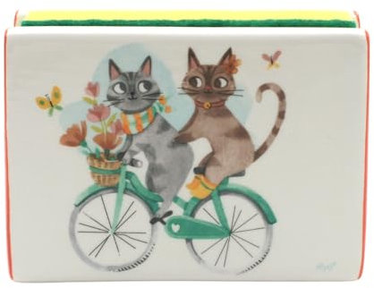 Porte Éponge en céramique décoré - Collection Chats sur Tandem - 12 x 9 cm
