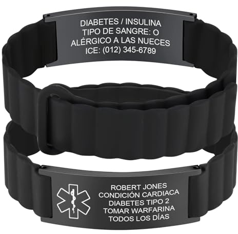 Pulseras Alerta Médica Personalizadas-Pulsera Doble Cara Grabada Personalizado Identificación,Correa Magnética Silicona,Pulseras Emergencias Sanitarias para Hombres, Mujeres, Adultos Mayores, Niños