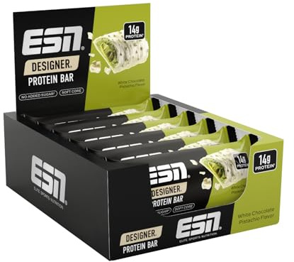ESN Designer Bar Box, White Chocolate Pistachio, 12 x 45 g | Der ideale Snack mit bis zu 14 g Protein pro Riegel - made in Germany