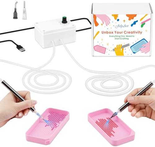 JelyArt Vakuum Diamond Painting Stift Elektrischer Diamantmalstift mit Doppel-Stiften Set, 0-100 Stufenlos Einstellbare Saugkraft, Bausätze für Diamantmalerei für Perfekte Diamond Painting Projekte