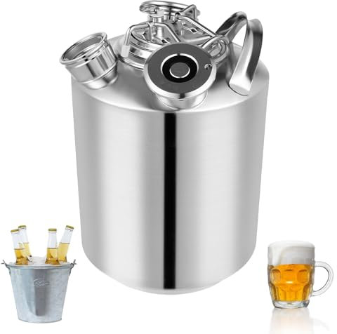 DOJOEUU 10-Liter-Bierreinigungsfass, 3-Kopf-Reinigungsbehälter mit Deckel, 2 A- und 1 S-Fassspieß, Edelstahl-Bierreinigungsdose, Bierleitungsreiniger für Bierzapfanlagen