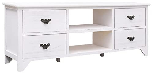 OHOOWOO Muebles TV Mueble para TV Antiguo Madera de Paulownia Blanco 108x30x40 cm