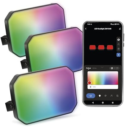 EMOS - Smart Gartenfluter 2in1, Startset 3 Stk – WiFi-Außenleuchten RGBIC+CCT-Farbspektrum, dimmbar, erweiterbar - HandyApp, Sprachassistenten - Wand- und Boden-Strahler wasserdicht - schwarz