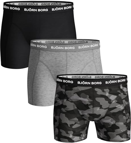 Björn Borg Cotton Stretch Boxershorts 3er-Pack Schwarz Grau - Grösse L - Herren - Bekleidung - Body-fit - Baumwolle -