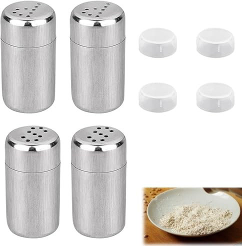 KOZOY Mini salero pequeño, 4 unidades, con tapa, 5 ml, pequeños saleros de acero inoxidable para camping, restaurantes y barbacoas al aire libre