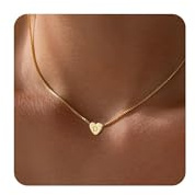 VIROMY Gold Heart Initial Halsketten für Frauen 14K Gold Plated Letter Anhänger Halsketten Charme Box Kette Zierlich Personalisierten Schmuck Geschenke für Sie D