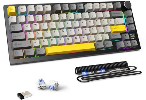 MAMBASNAKE Attack Shark X820Ultra Gaming Mechanische Tastatur&RGB Cable | BT/2.4G Kabellos/Kabel, QWERTY 75% TKL Gasket Hot Swap, TFT Bildschirm & Knopf RGB Spiralkabel,Shark Switch/Grau