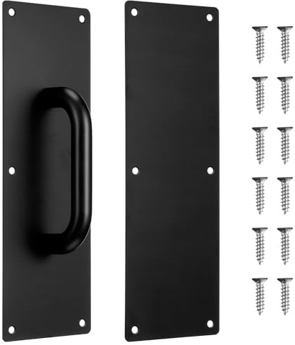 Cabilock 2Pcs Door Pull Plate with Handle, Heavy Duty Stainess Steel Pull and Push Plate for Shed Commercial Fire Gate with Mounting Screws