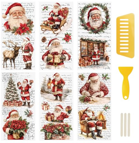 WANDIC 6 Hojas de Pegatina de Transferencia Muebles de Navidad, Calcomanías de Transferencia para Muebles, Fondo de Texto Vintage, para Cristal, Ventanas, Manualidades Creativas, 15 x 30 cm