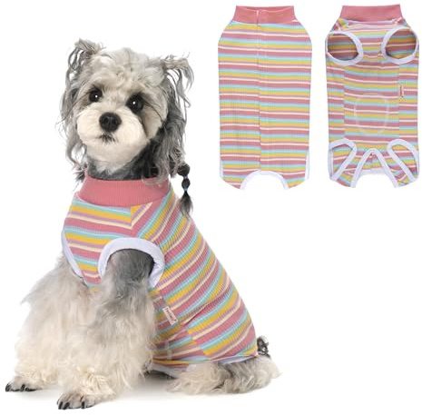 PawSailor Combinaison de Récupération Chien Femelle Mâle Rayé-Rose XL | Rayé Combinaison Médicale Chien Coton Doux Gilet Récupération Chirurgicale Chiot, Vêtement Opératoire, Protection des Plaies
