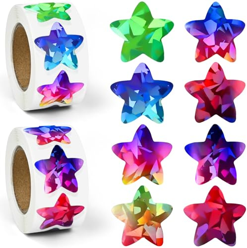 NISENTIA 1000 Stück Sticker Sterne, Aufkleber Sterne Glitzer Bunt Stern Sticker 2.5cm Stern Aufkleber Klebesterne Star Stickers Rolle Sternsticker für Kalende, Dekoration, Studenten, Scrapbooking