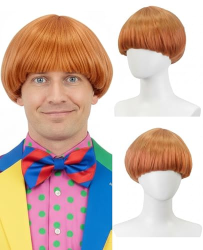 FunnAura Ginger Wig, Crazy Bowl Cut Wig, Short Mushroom Funny Toupee for Men Women 60s 70s 80s Cosplay Costume Fancy Dress Party