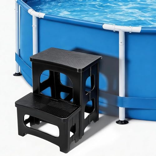Universaltreppe für Hot Tub, 2 Stufen Faltbare Whirlpooltreppe, Anti Rutsch | Einstiegshilfe Pool-Wasserfest Tritthocker-Tragbar Stufe für Whirlpool-Poolleiter für den Außenbereich Innenbereich