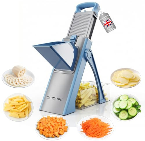 Mandoline Vegetable Slicer Mandolin Multifunction Potato Slicer with 4 Cutting Modes to Slice, Dice, Chop, Julienne, Safe Chip Cutter with Detachable and Easy to Clean (Blue Large)