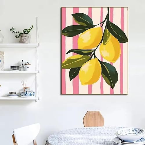 LZJAGXX Abstraktes Zitronen-Fruchtmarkt-Poster, Leinwandbild, gestreiftes Wandbild für Wohnzimmer, Küche (50 x 70 cm/rahmenlos)