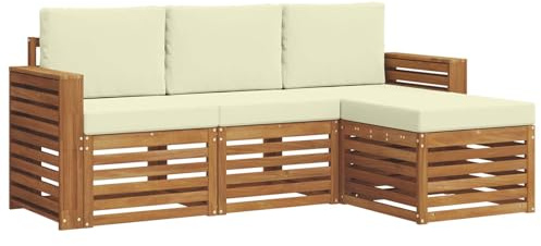 vidaXL Sofagarnituren 4 pcs Natur und Creme Massivholz Akazie, Moderner Garten-Sofa, robuster Sectional für den Außenbereich, stylishe Lounge, Terrasse für Komfort
