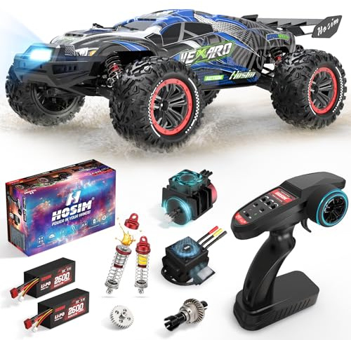 Hosim Schnelles Ferngesteuertes Auto für Erwachsene 80 KM/H, Mini 1:8 Hobby RC Truck mit DREI Differentialen, 4WD Offroad Wasserdichtess RC Car mit 2 * 3S Akkus